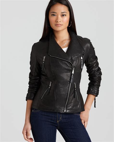 michael kors asymmetrical zip sherpa leather jacket|MICHAEL Michael Kors Leather Notch Collar Asymmetric Zip .